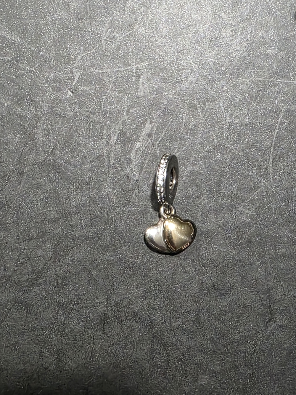 RETIRED** Pandora Two-Tone Heart Dangle Charm - Gold & Silver - Picture 2 of 4